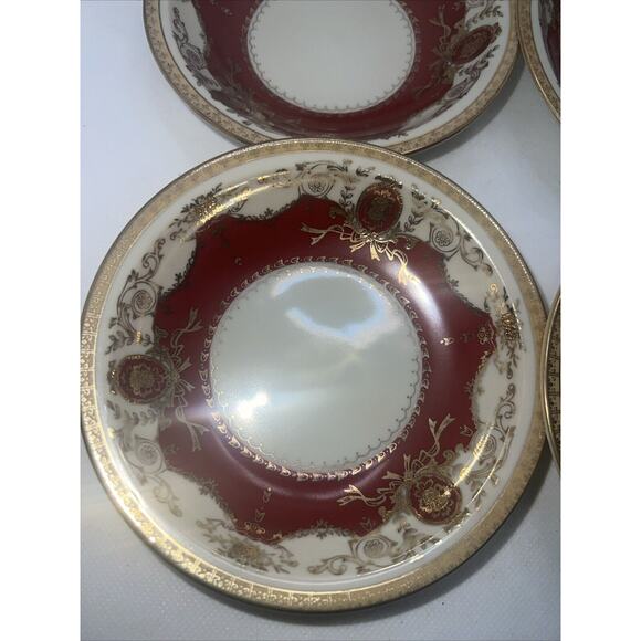 SIX Meito MANDARIN Maroon Red Gold Ivory RIMMED BERRY BOWLS Occ. Japan PERFECT! - Picture 3 of 11